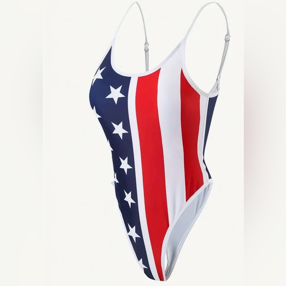 American Flag Stars Stripes Thong Swimsuit - Picture 7 of 9